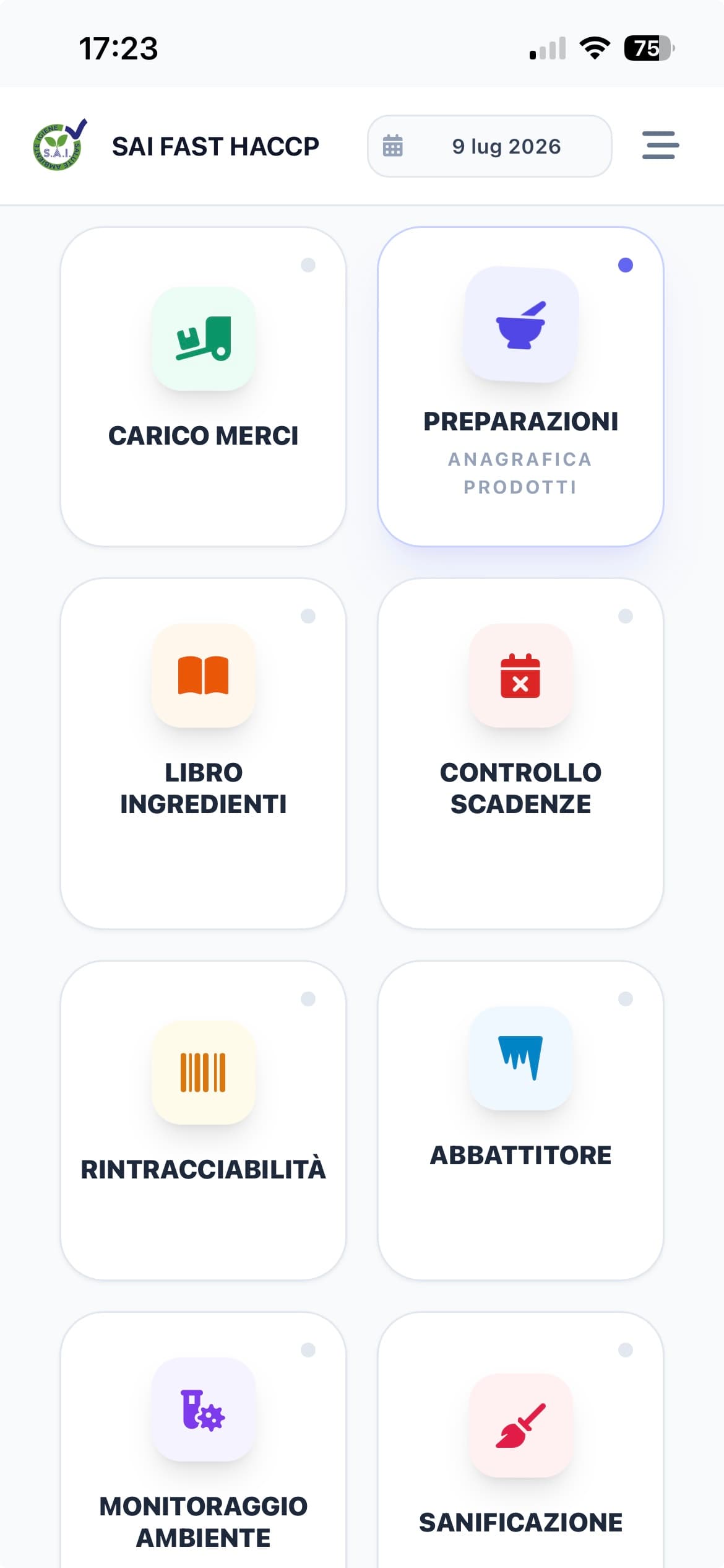 App SAI FAST HACCP Mockup